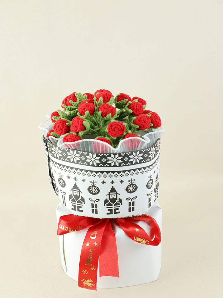 Christmas Red Forever Roses Crochet Flowers