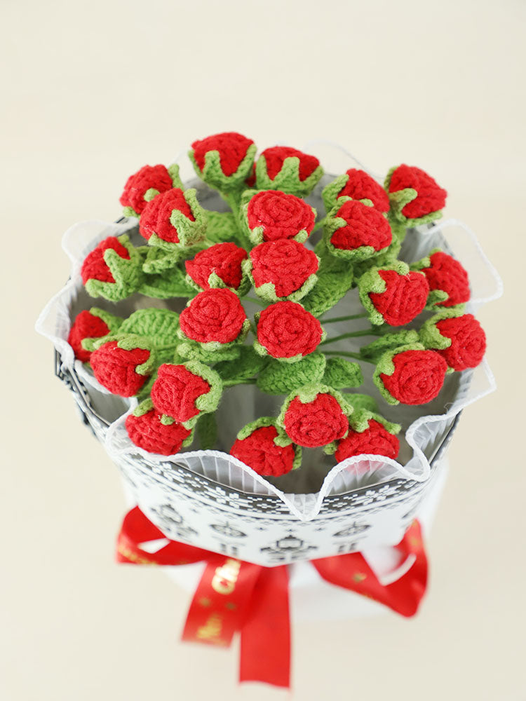 Christmas Red Forever Roses Crochet Flowers