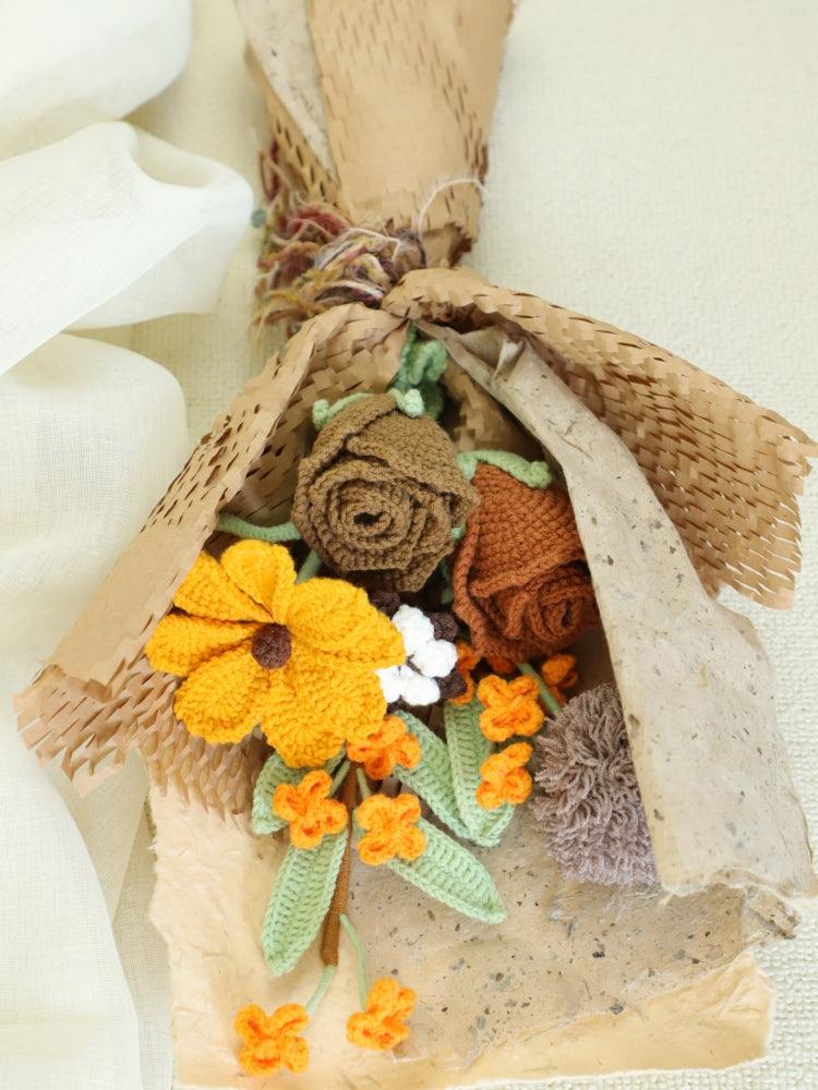 Autumn Color Extravaganza Bouquet Knitted Flowers - For Him - SecretKnit