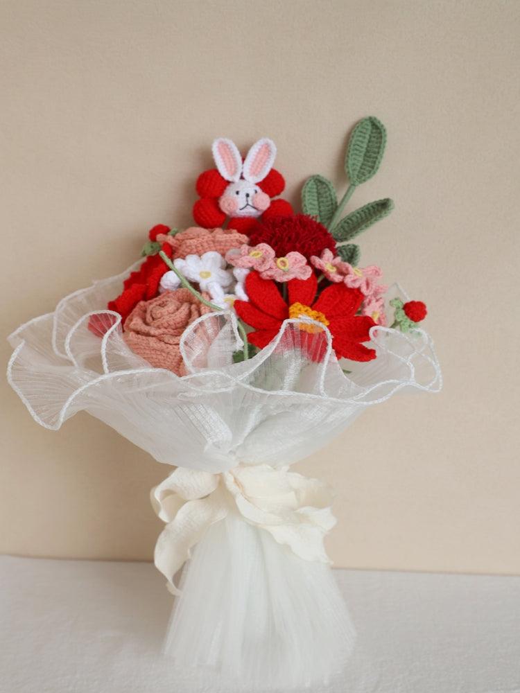 Bashful Bubbly Bunny Bouquet Knitted Flowers - Anniversary - SecretKnit