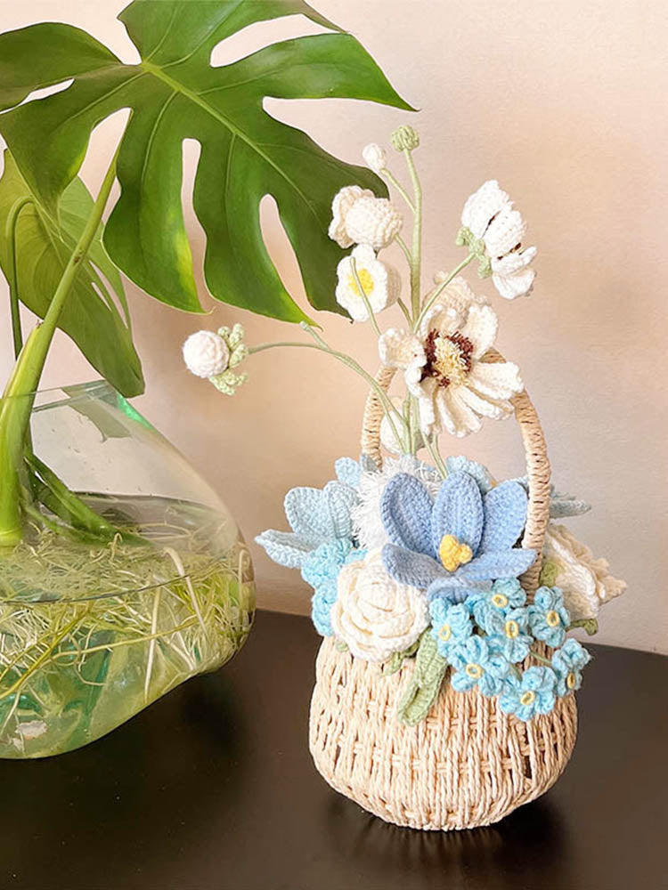 Rippling Azure Crochet Flower Basket