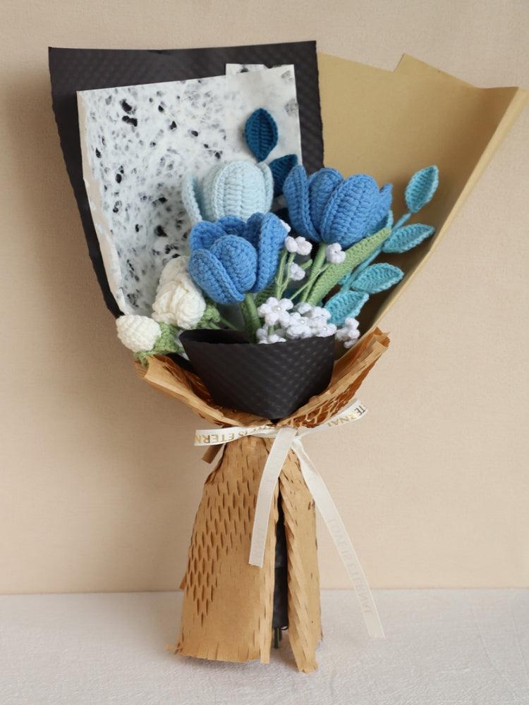 Blue Starry Sky Tulip Bouquet Crochet Flowers - For Him - SecretKnit