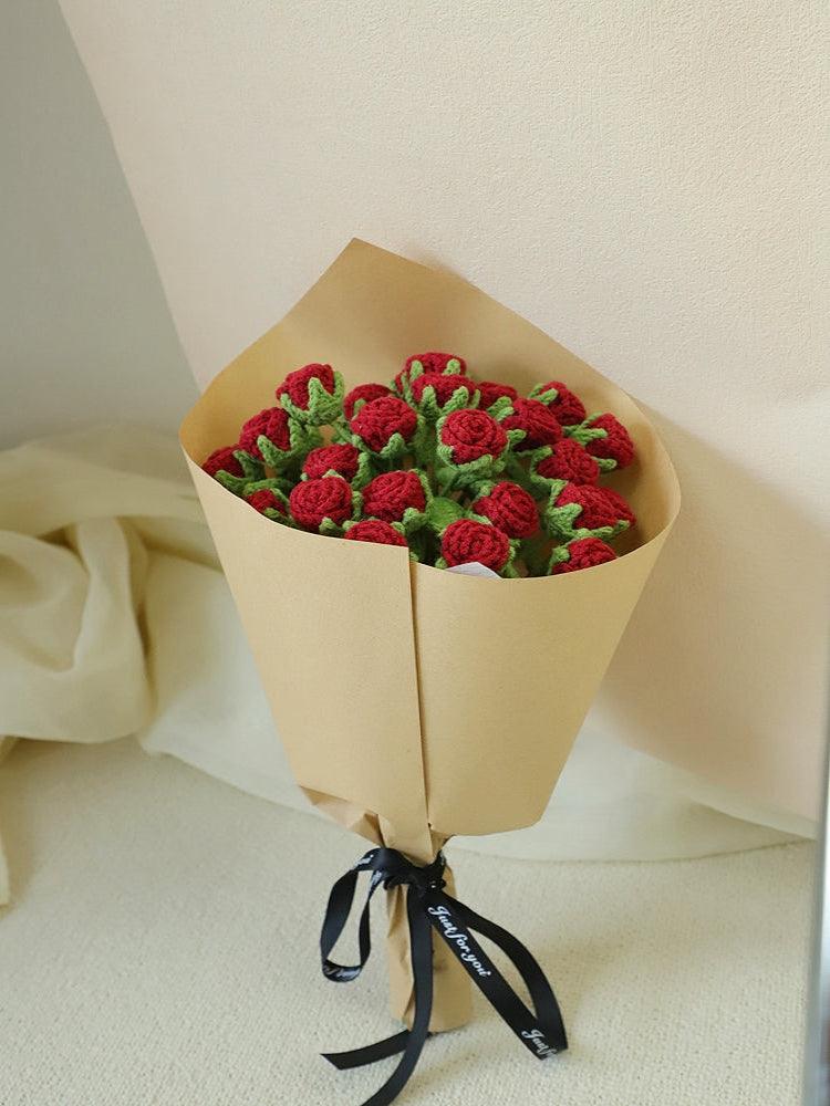 Classic Love Red Rose Bouquet Knitted Flowers - Anniversary - SecretKnit