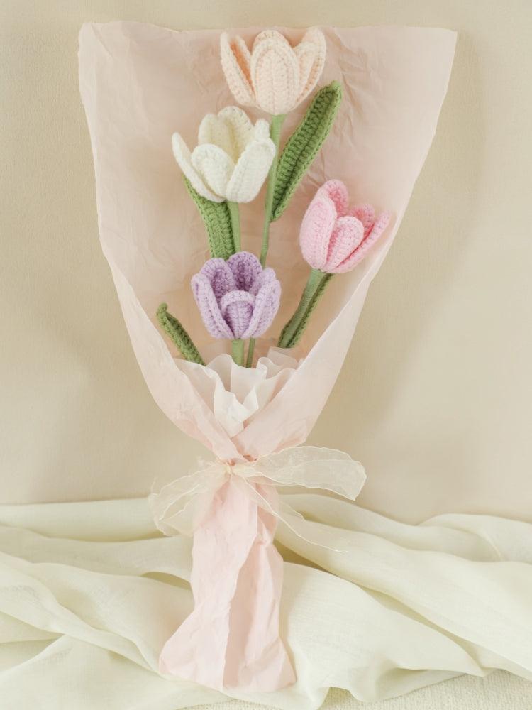 Crimson Bliss Tulip Bouquet Crochet Flowers - For Her - SecretKnit