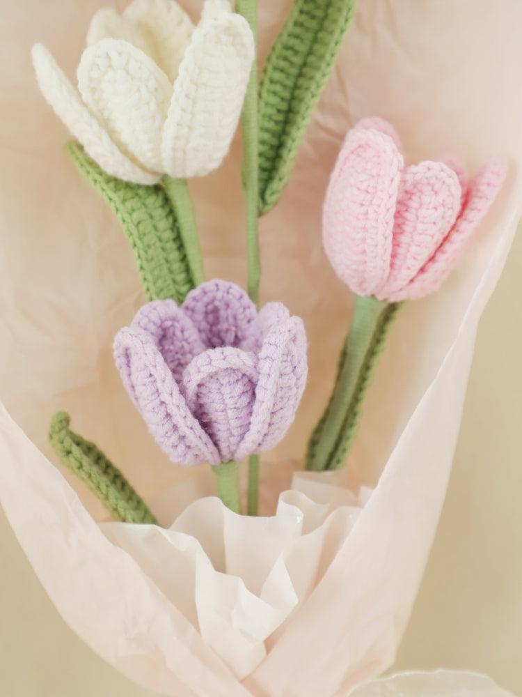 Crimson Bliss Tulip Bouquet Crochet Flowers - For Her - SecretKnit