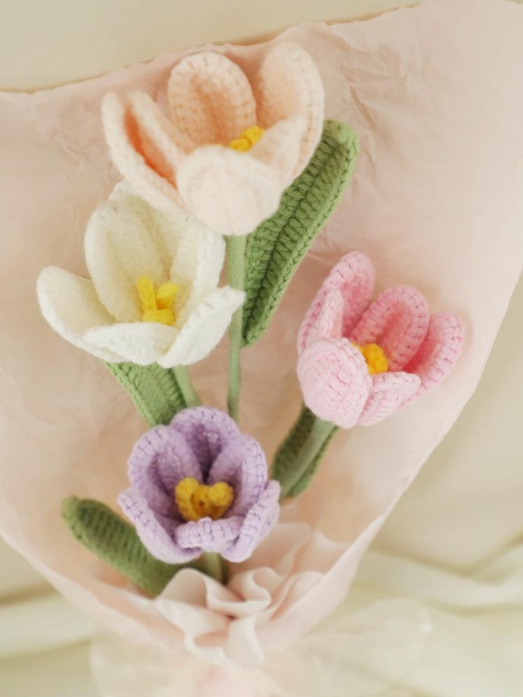 Crimson Bliss Tulip Bouquet Crochet Flowers - For Her - SecretKnit