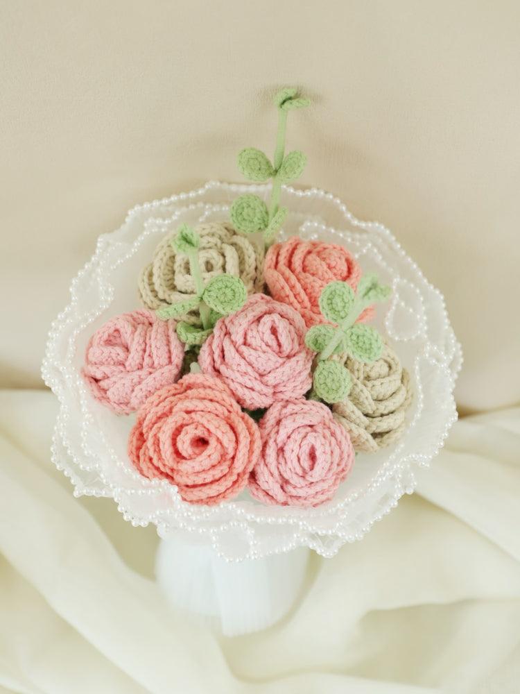 Lace Blush Bouquet Knitted Flowers - Anniversary - SecretKnit
