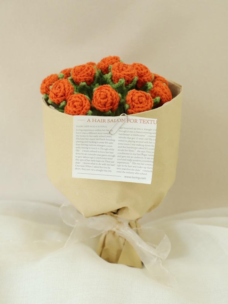 Mini Orange Roses Knitted Flowers - Anniversary - SecretKnit