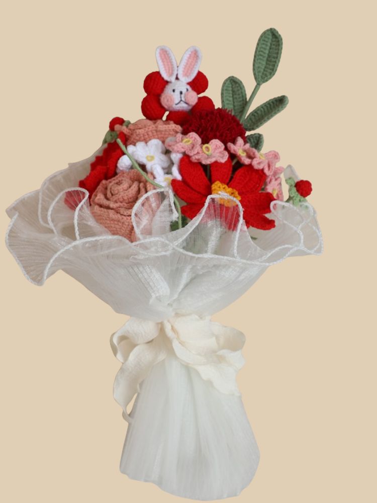 Bashful Bubbly Bunny Crochet Flower Bouquet