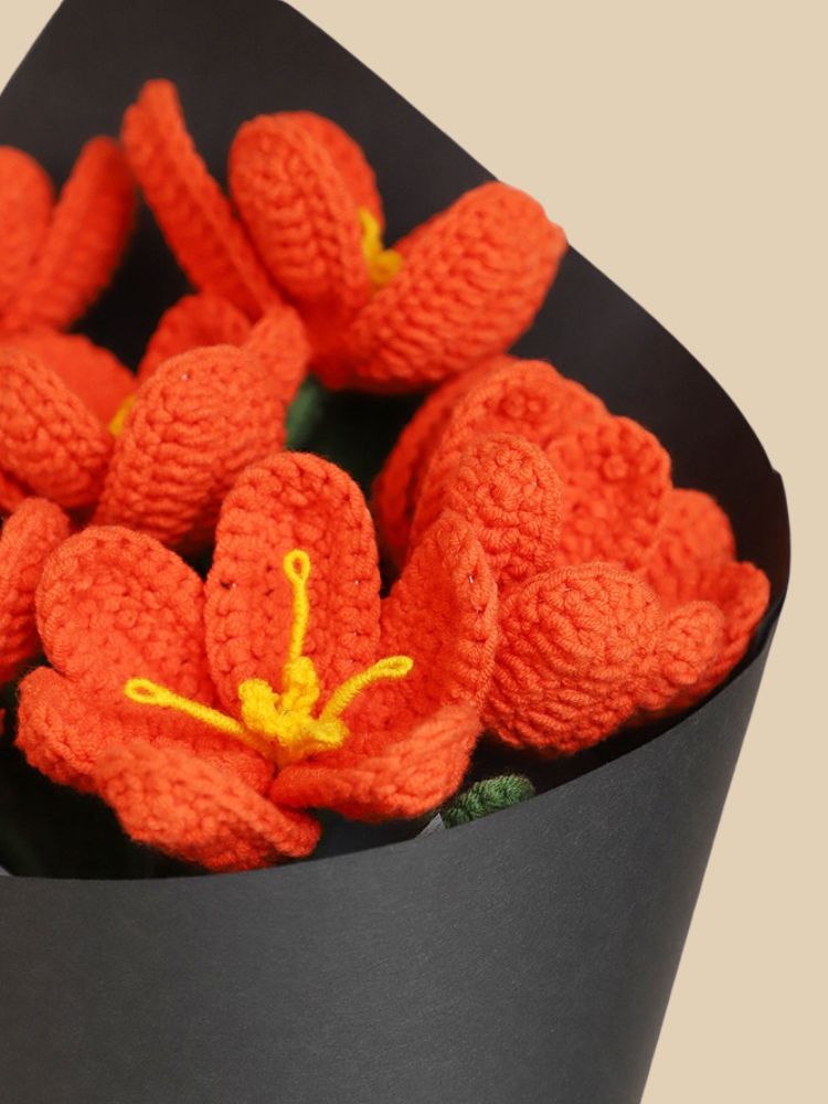 Tangerine Twilight Tulips Crochet Flower Bouquet