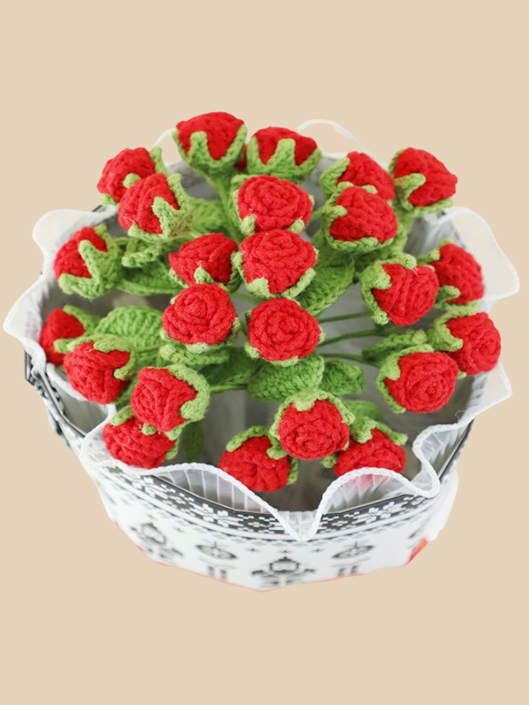Christmas Red Forever Roses Crochet Flowers
