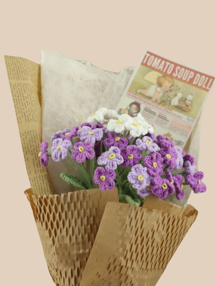Purple Forget-Me-Nots Crochet Flower Bouquet