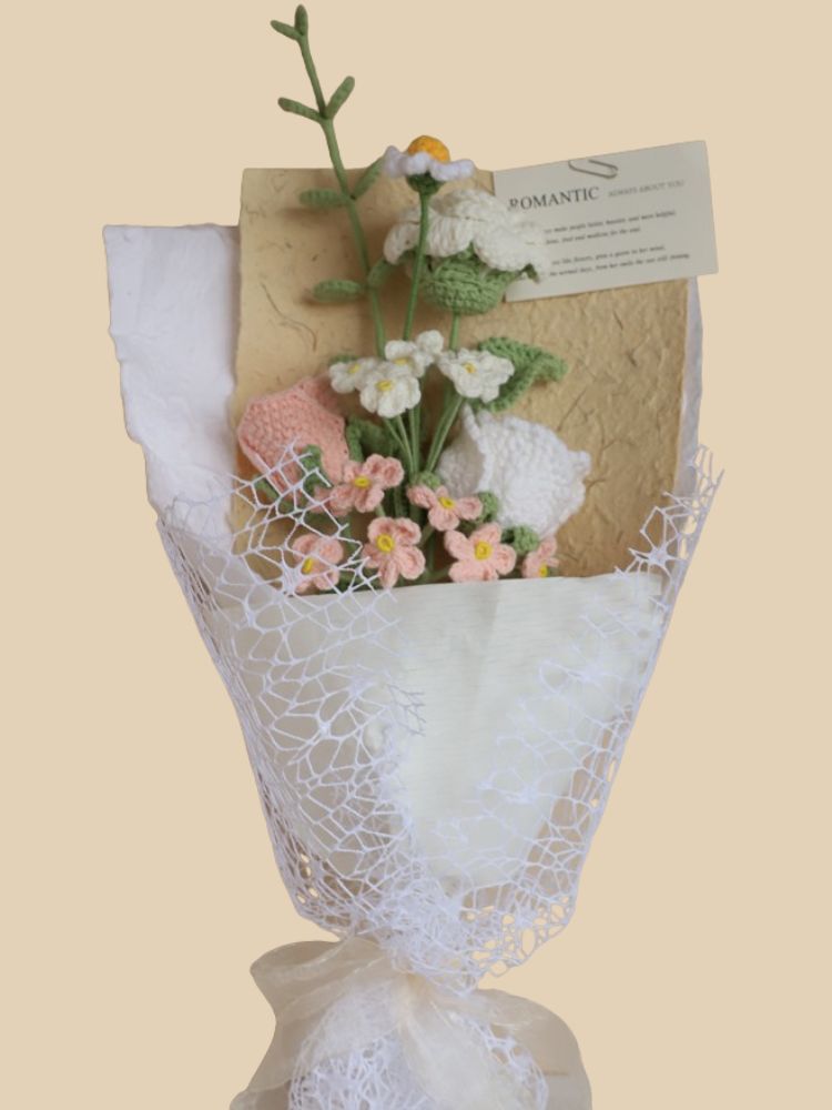 Whispers of Pink and White Crochet Flower Bouquet