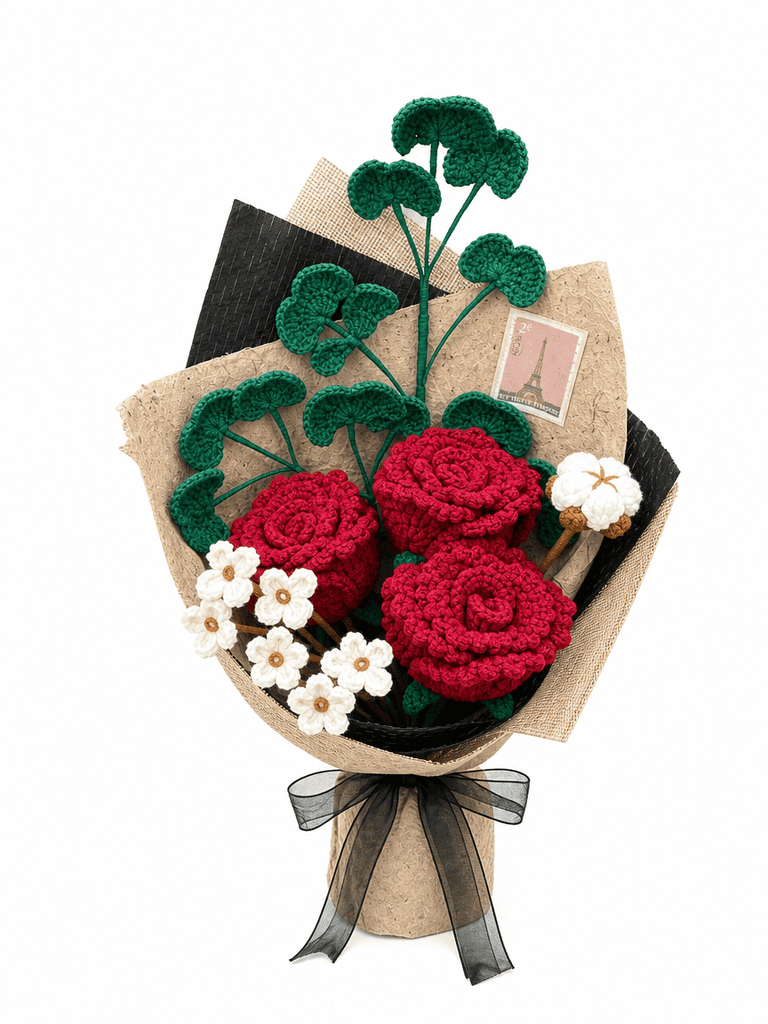 Valentine's Day Gifts Red Rose Midnight Garden Crochet Flower Bouquet