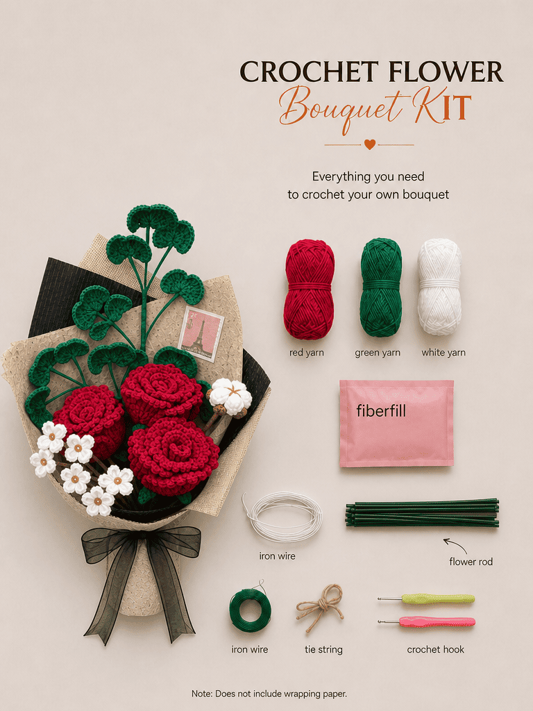 Valentine's Day Gifts Red Rose Midnight Garden Crochet Flower Bouquet
