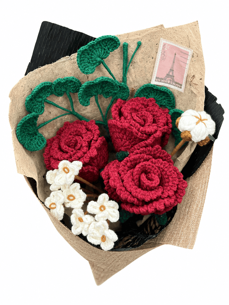 Valentine's Day Gifts Red Rose Midnight Garden Crochet Flower Bouquet
