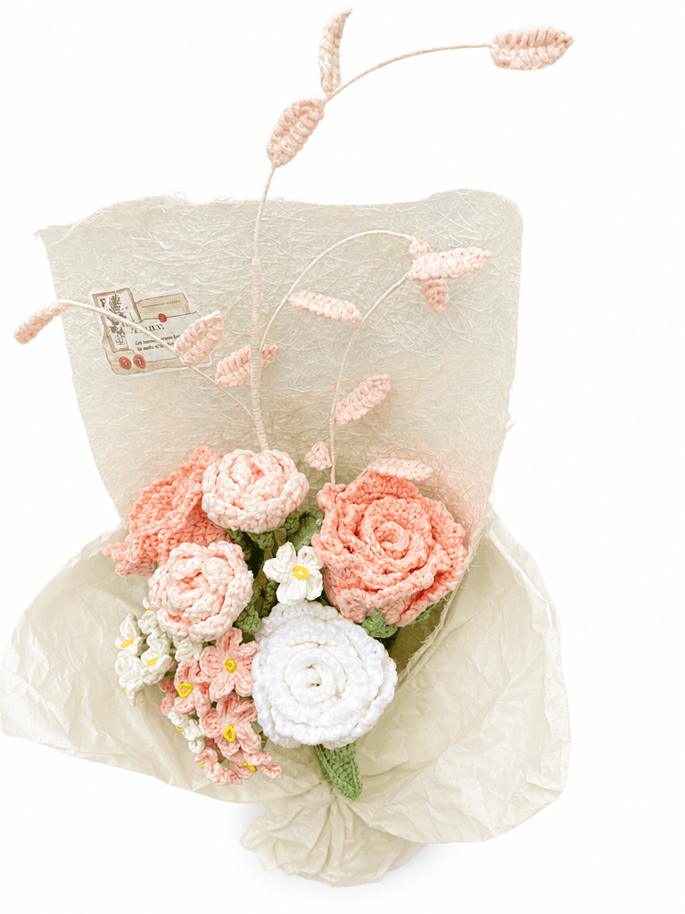 Blush Romance Rose Pink Crochet Flower Bouquet