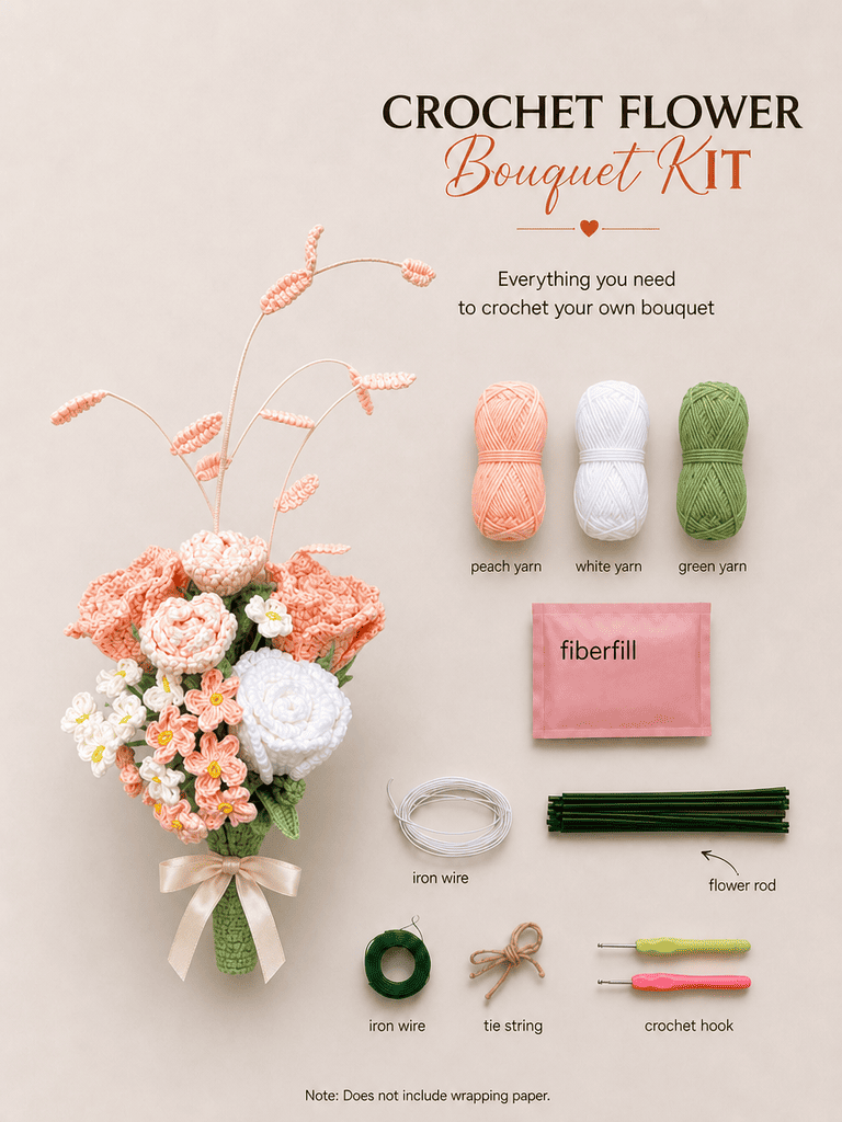 Blush Romance Rose Pink Crochet Flower Bouquet