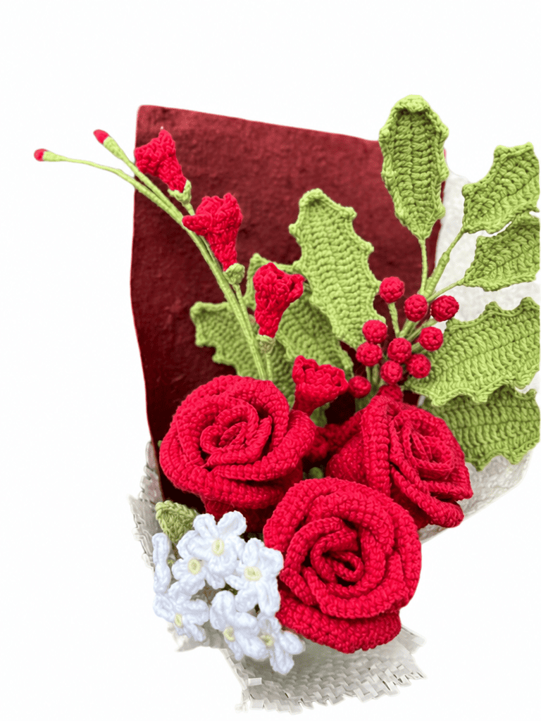 Christmas Romance Rose Crochet Bouquet