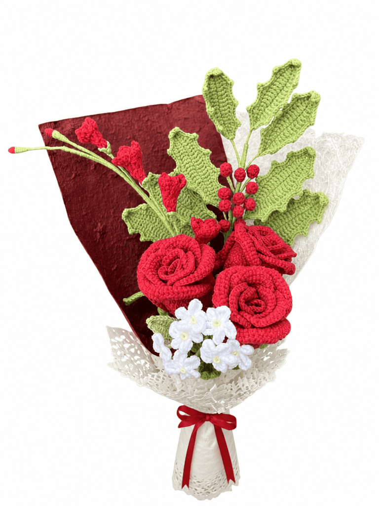 Christmas Romance Rose Crochet Bouquet