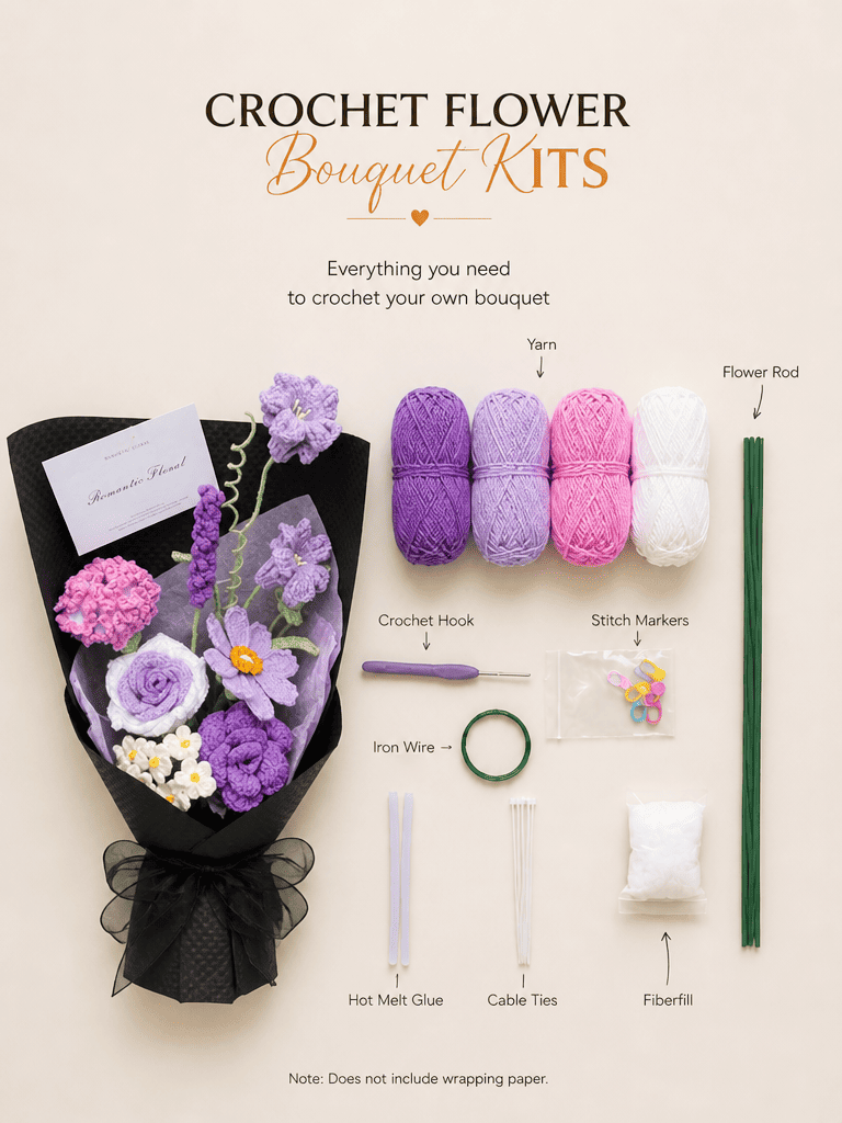 Purple Lavender Twilight Gifts Crochet Flower Bouquet