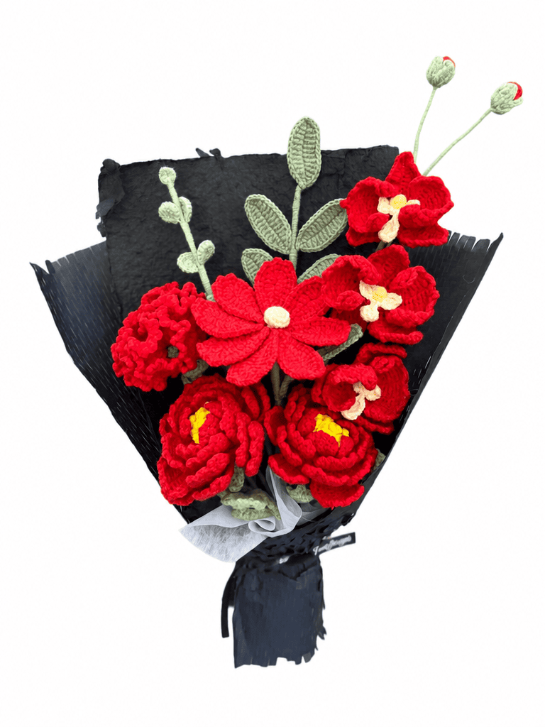 Crimson Romance Birthday Gifts Crochet Flower Bouquet