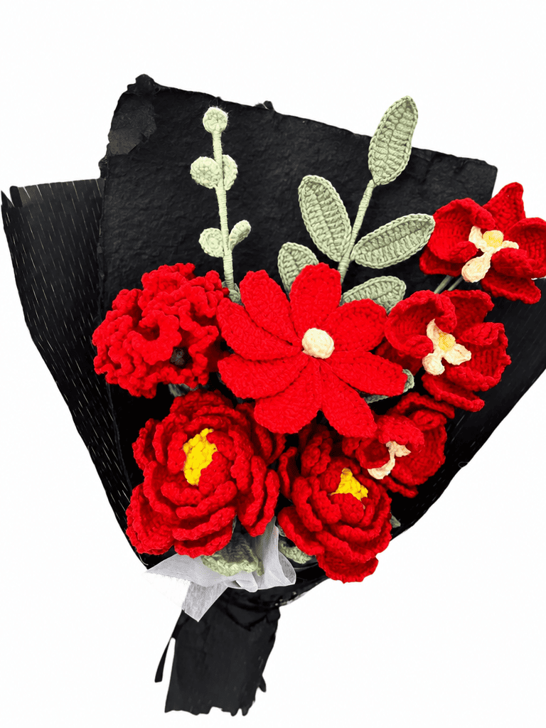 Crimson Romance Birthday Gifts Crochet Flower Bouquet