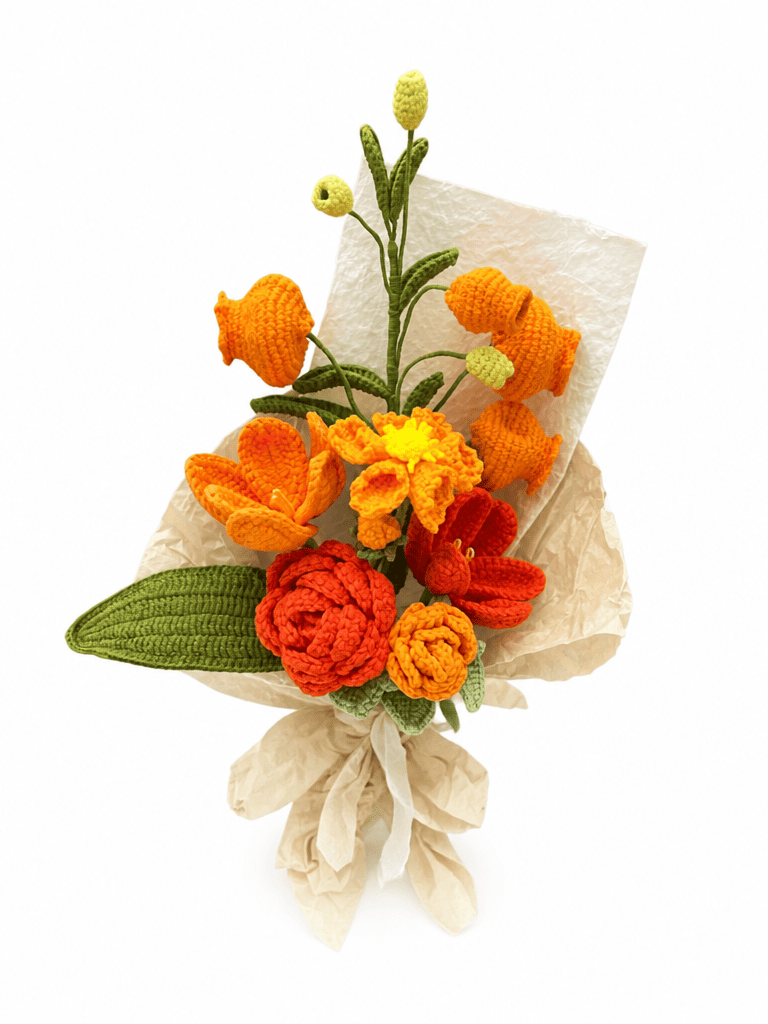 Amber Glow Crochet Flower Bouquet