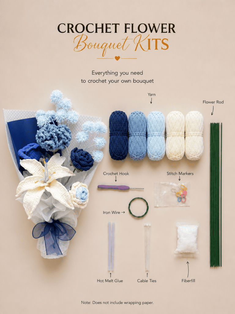 Azure Dream Gifts Blue Crochet Flower Bouquet