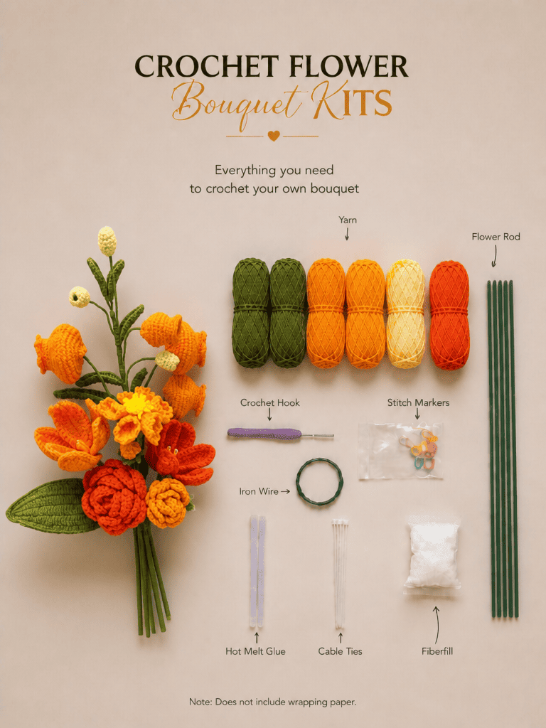 Amber Glow Crochet Flower Bouquet