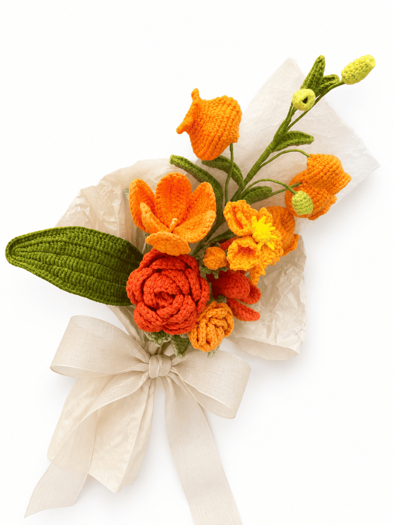 Amber Glow Crochet Flower Bouquet