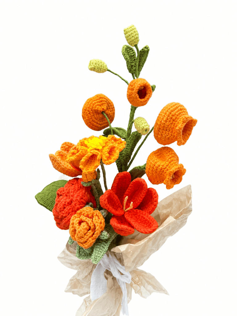 Amber Glow Crochet Flower Bouquet