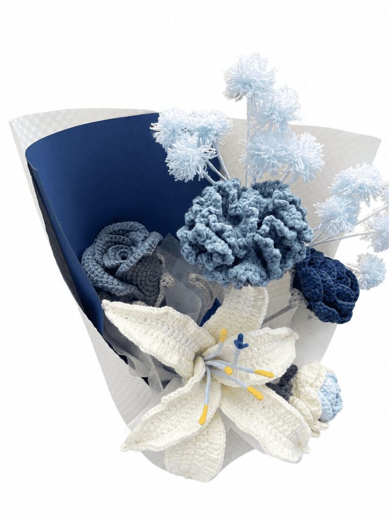 Azure Dream Gifts Blue Crochet Flower Bouquet