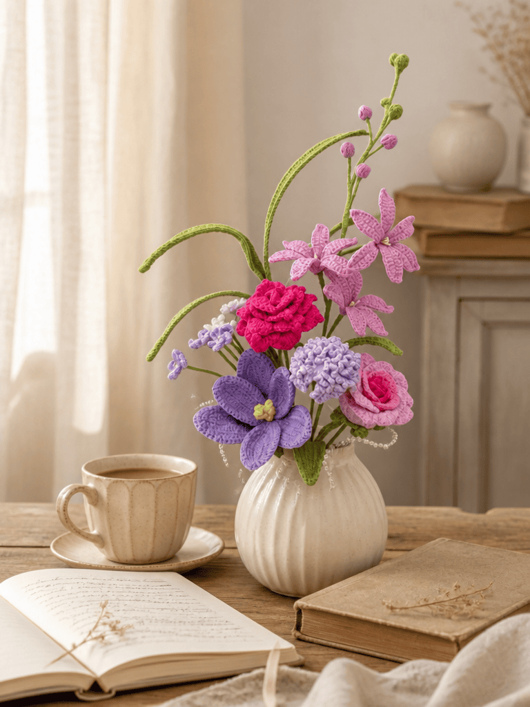 Amethyst Blush Crochet Tulip Bouquet