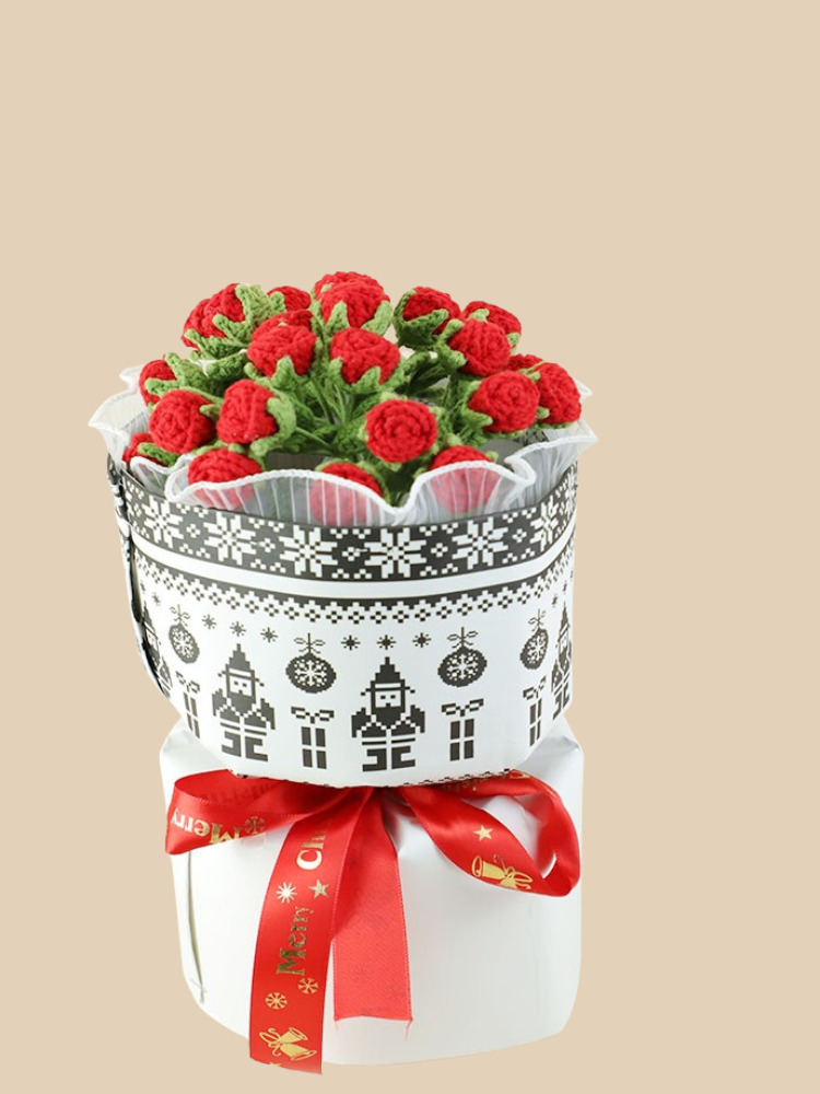 Christmas Red Forever Roses Crochet Flowers