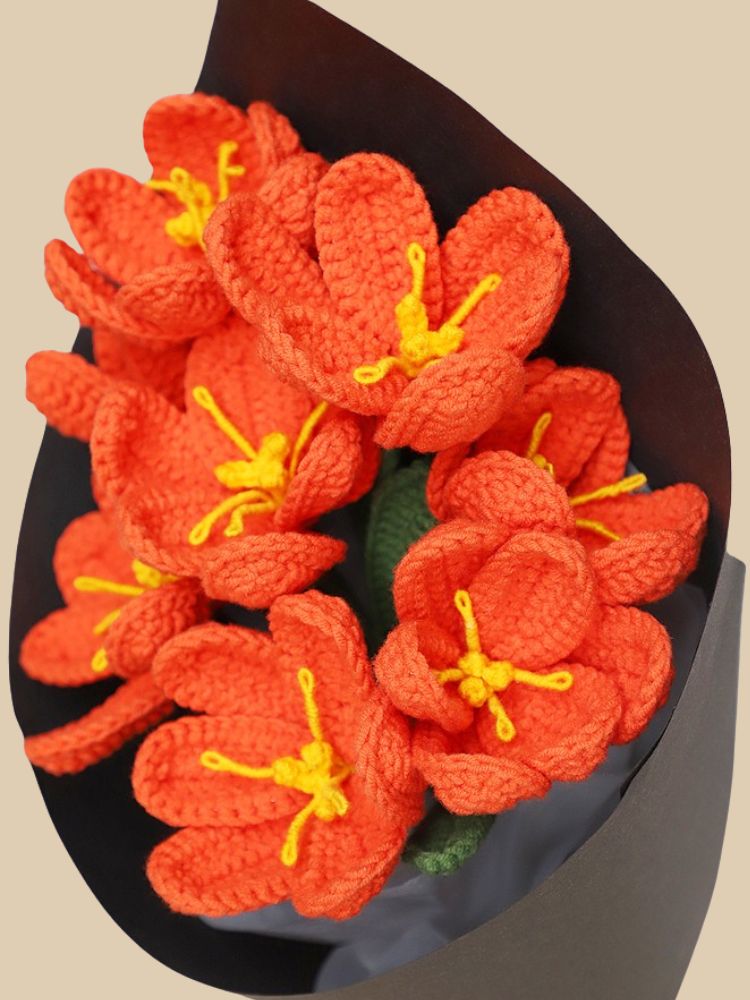 Tangerine Twilight Tulips Crochet Flower Bouquet
