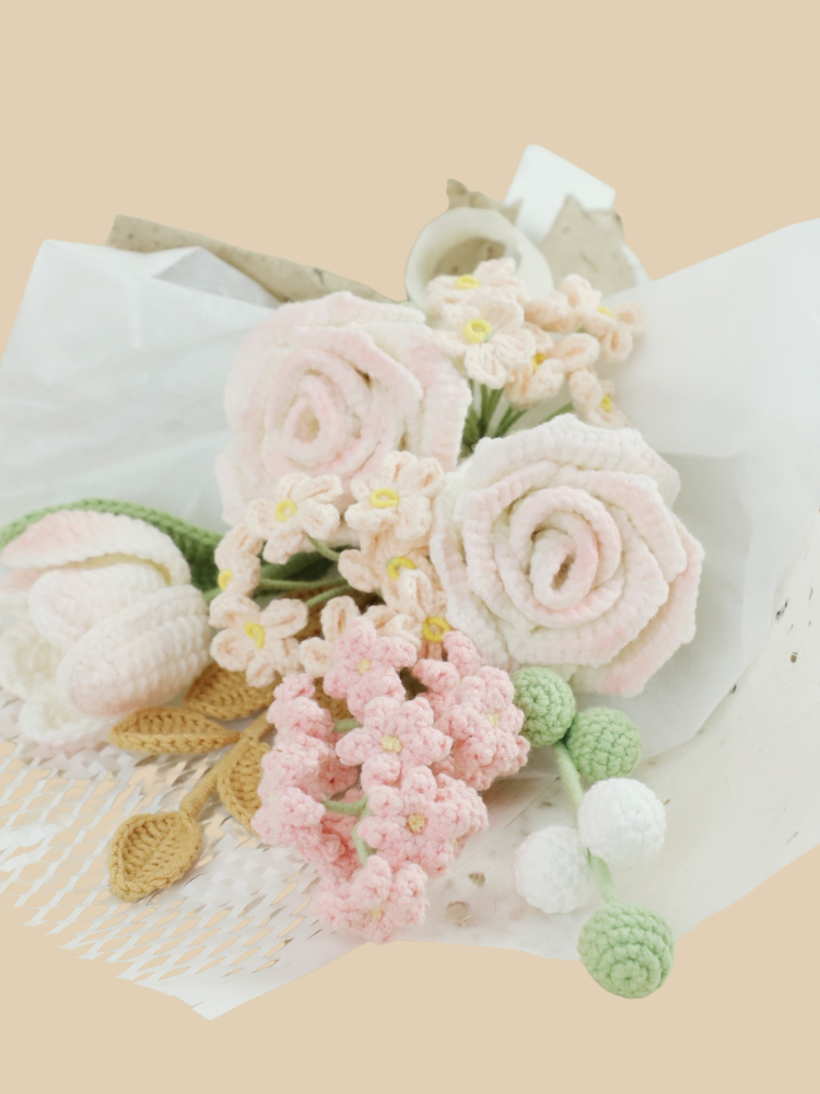 Quicksand Cream Crochet Flower Bouquet