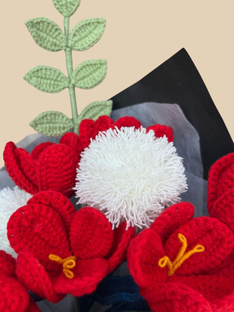 Eternal Flame Tulip Crochet Flower Bouquet