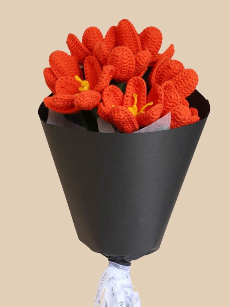 Tangerine Twilight Tulips Crochet Flower Bouquet