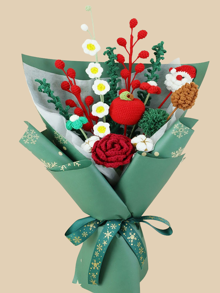 Green Forest Splendor Crochet Flower Bouquet