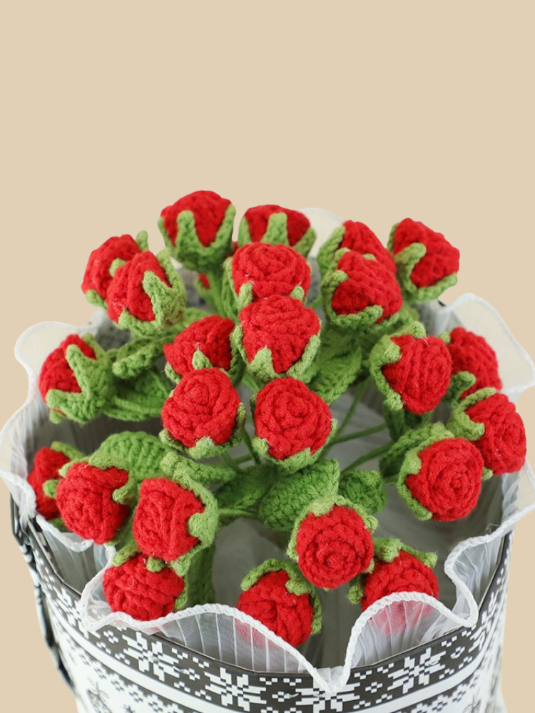 Christmas Red Forever Roses Crochet Flowers
