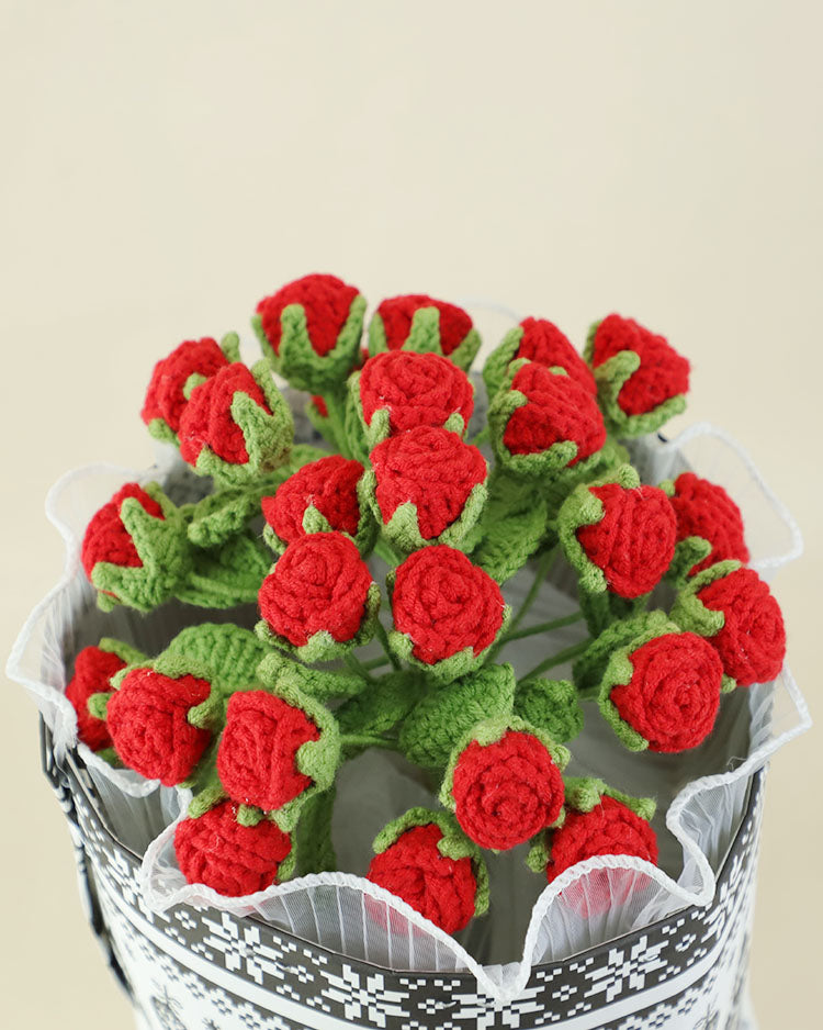 Christmas Red Forever Roses Crochet Flowers