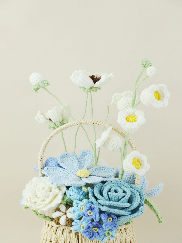 Rippling Azure Crochet Flower Basket