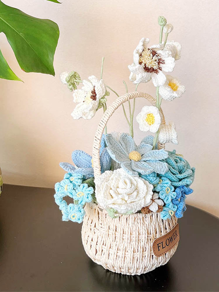 Rippling Azure Crochet Flower Basket