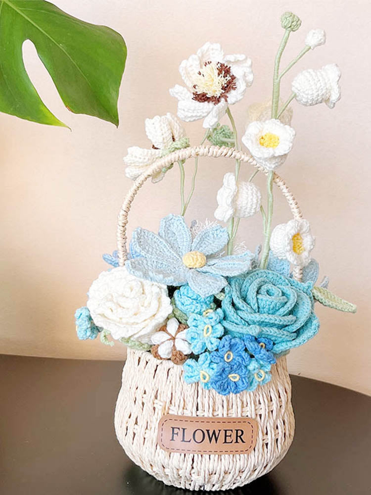 Rippling Azure Crochet Flower Basket