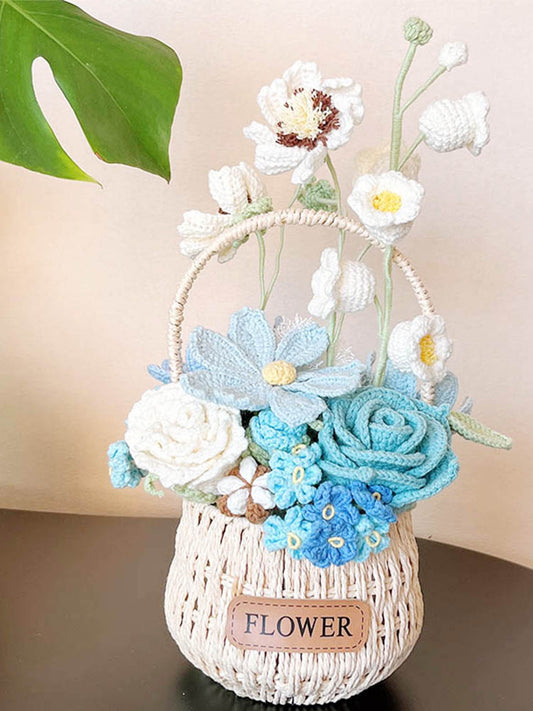 Rippling Azure Crochet Flower Basket