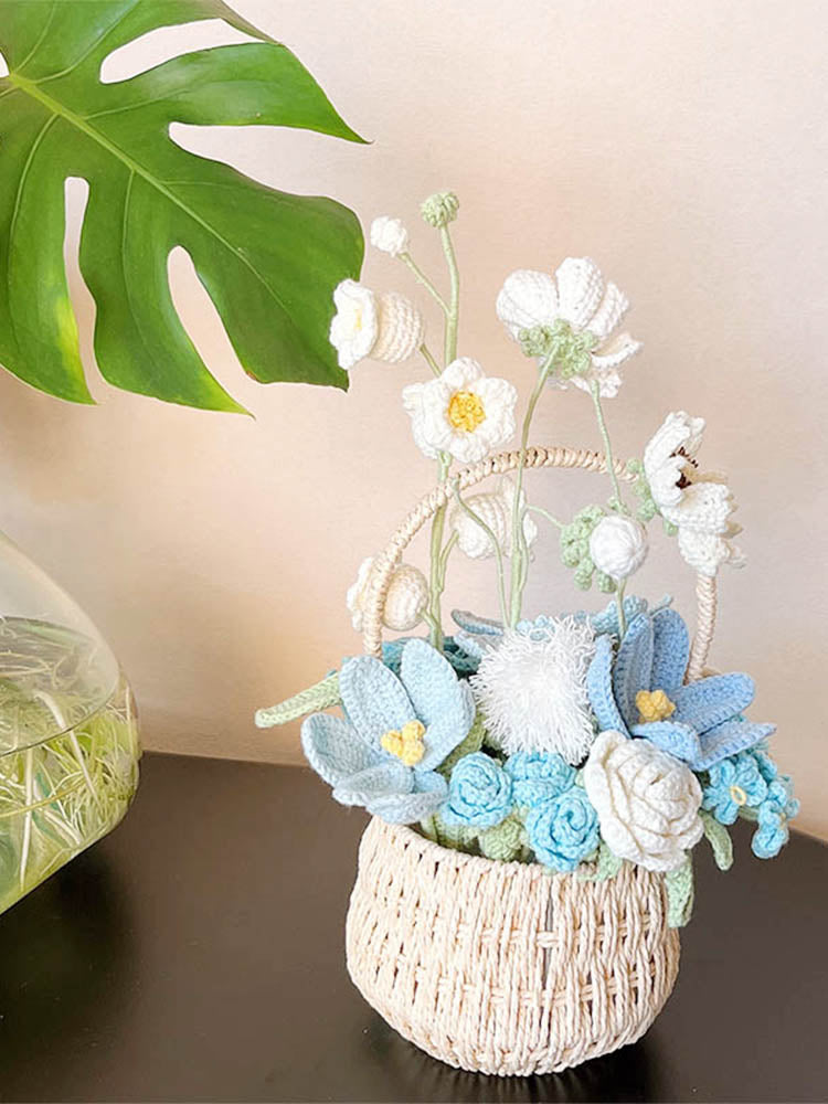 Rippling Azure Crochet Flower Basket