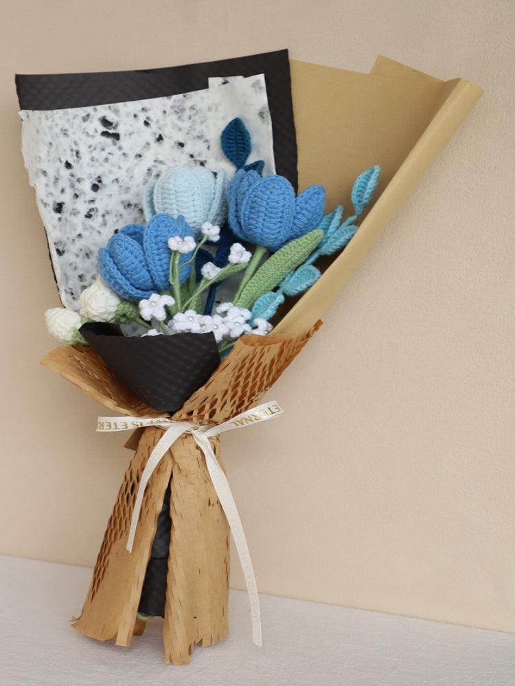 Blue Starry Sky Tulip Bouquet Crochet Flowers - For Him - SecretKnit