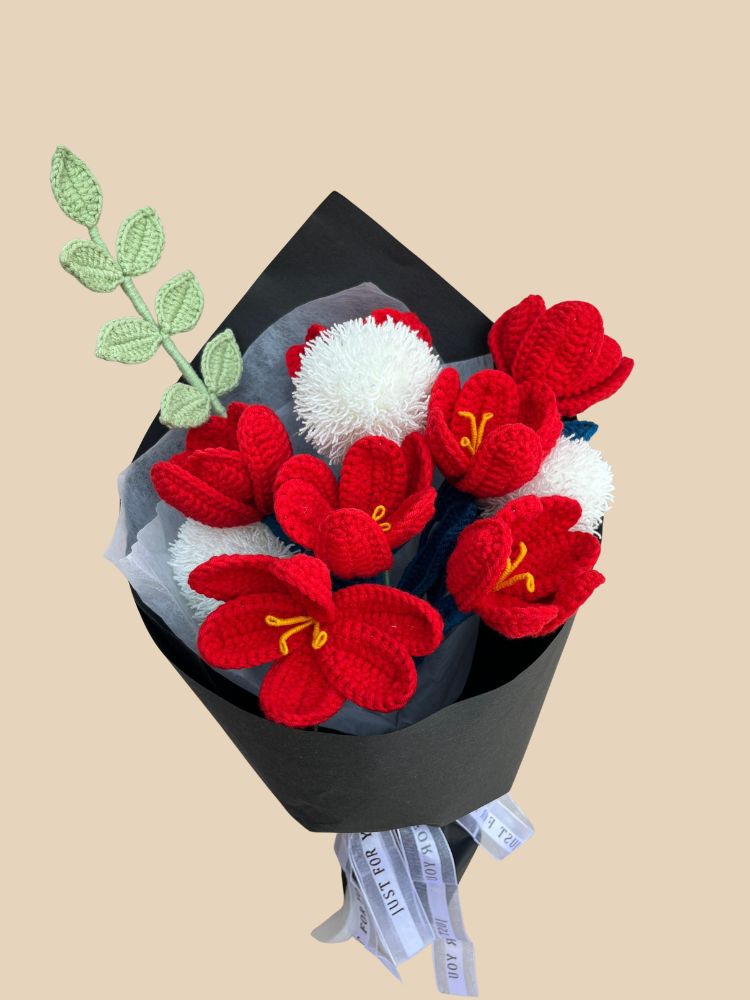 Eternal Flame Tulip Crochet Flower Bouquet