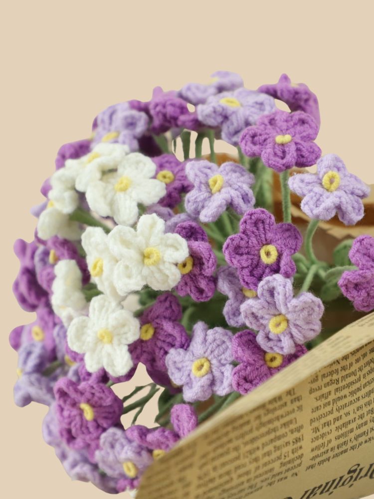 Purple Forget-Me-Nots Crochet Flower Bouquet